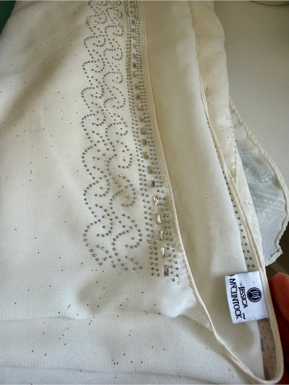 Jessica McClintock Cream Women’s Embellished Coverup with Rhinestone Trim